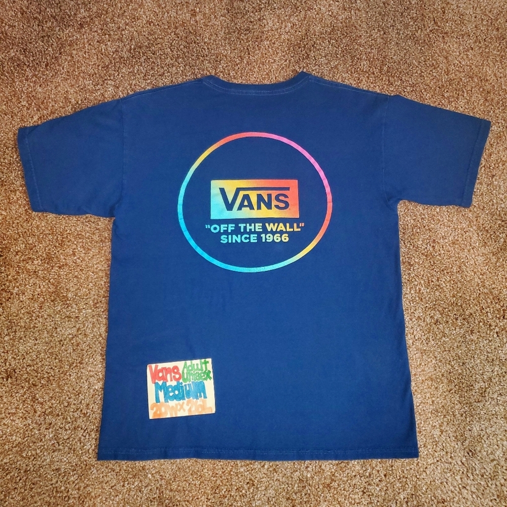 VANS Mens Unisex Med Bright Blue Rainbow Logo Graphic Short Sleeve T-Shirt